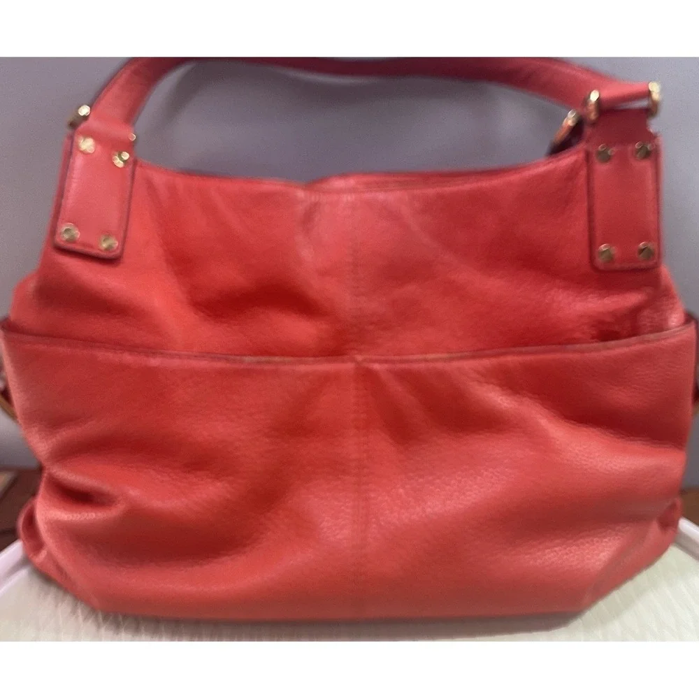 Michael Kors Womens Leather‎ Bag purse Red Orange&Gold Lined Pockets MK Charm